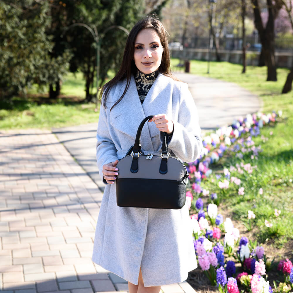 poseta piele gri negru valeria B