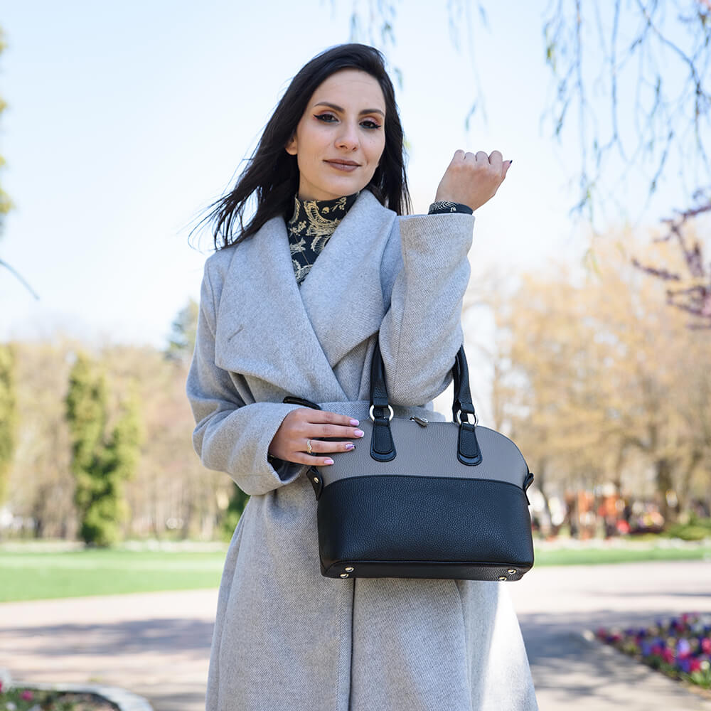 poseta piele gri negru valeria B