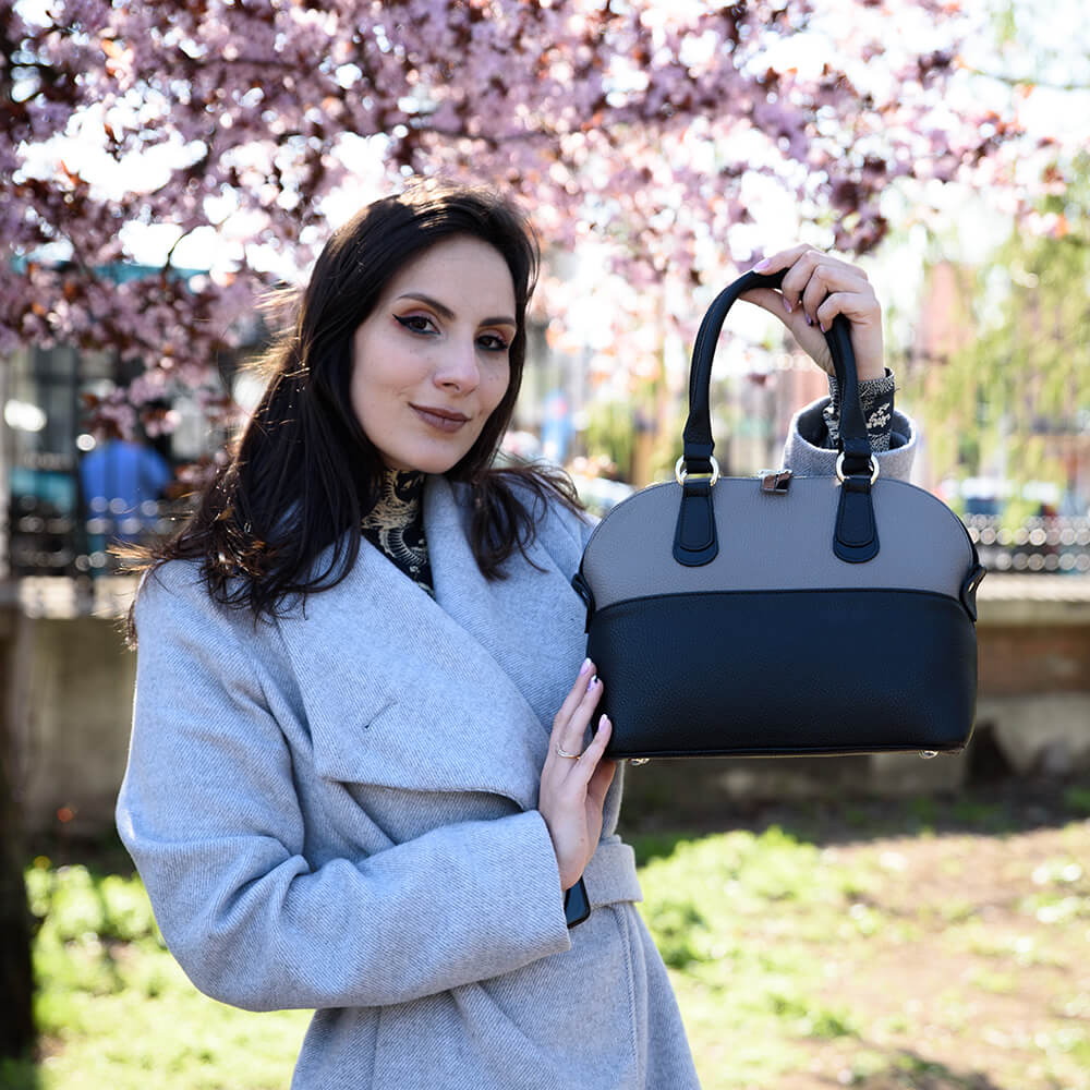 poseta piele gri negru valeria B