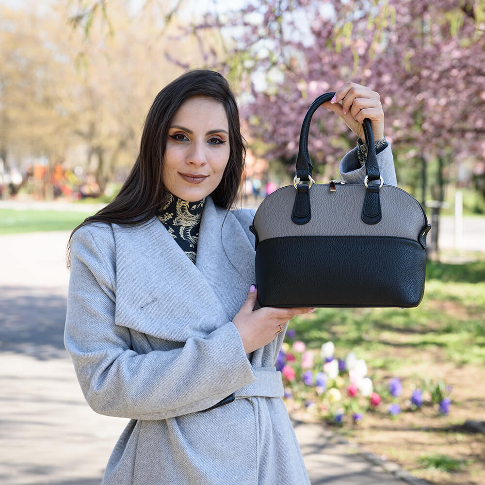 poseta piele gri negru valeria B