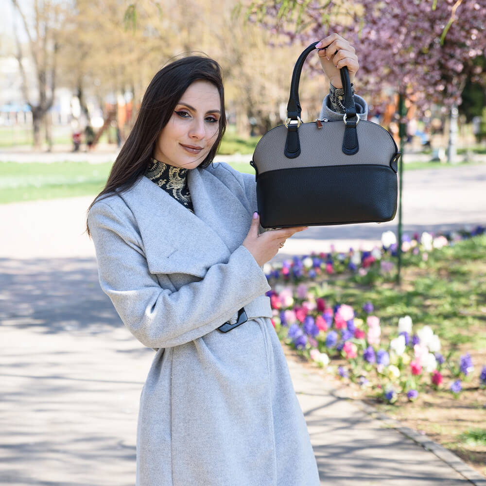 poseta piele gri negru valeria B
