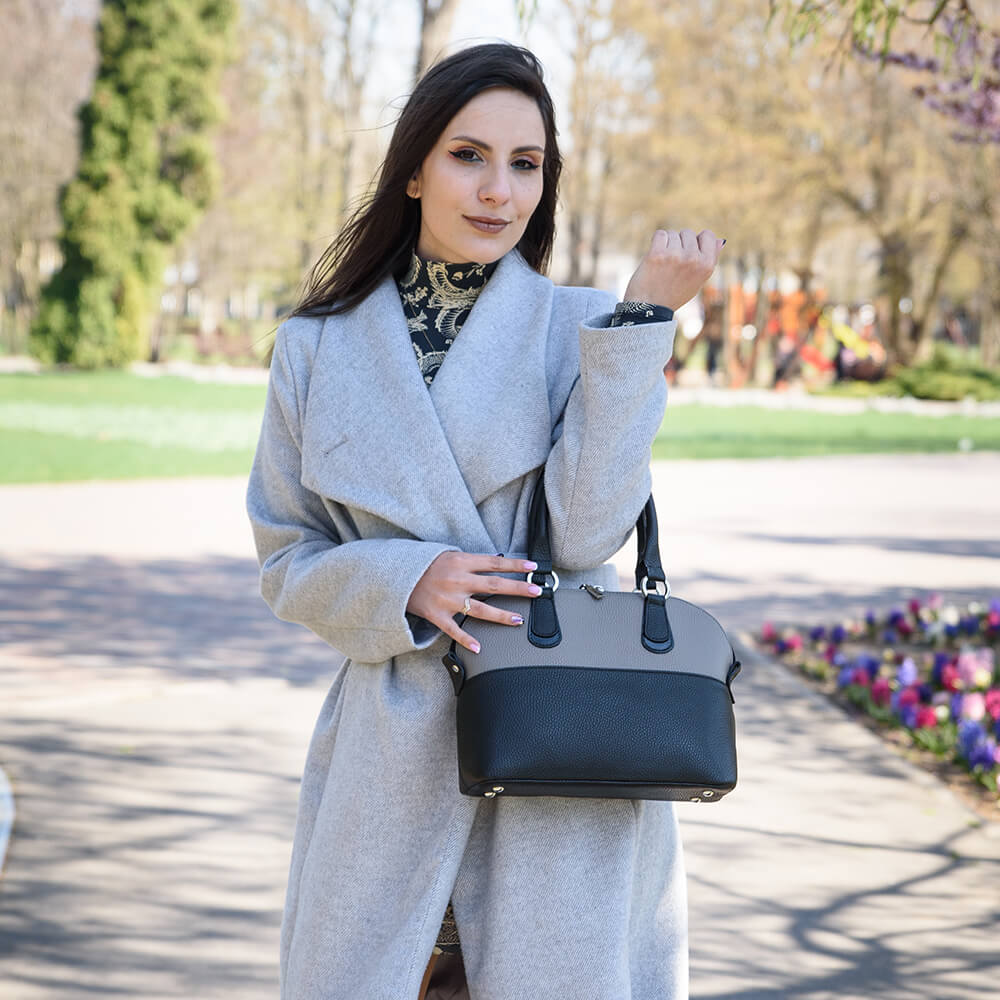 poseta piele gri negru valeria B